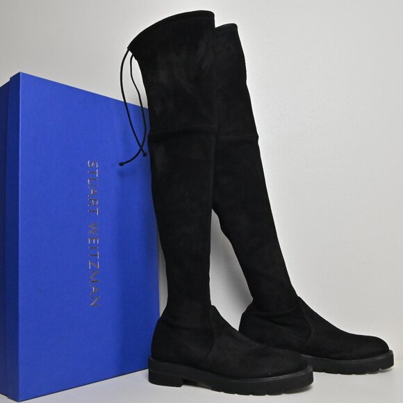 Stuart Weitzman Lowland Lift Jocey Over-the-Knee Suede Tall Black Boot US10 UK8 - Picture 1 of 16